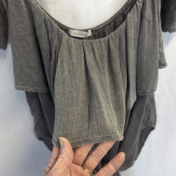 Cherish Size Large Off-Shoulder Gray Tie-Front - Picture 7 of 16